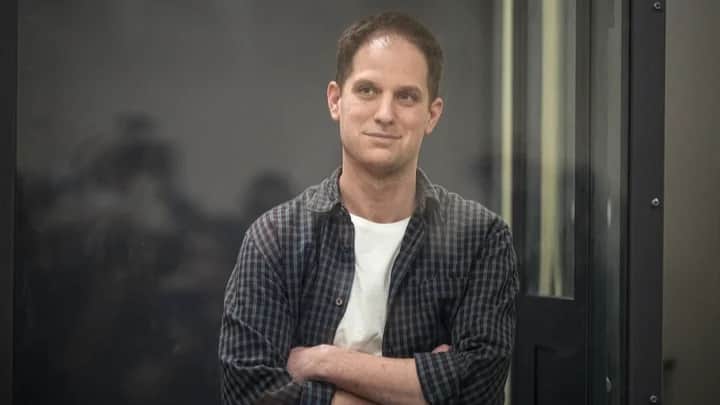 Wall Street Journal correspondent Evan Gershkovich at an appeal hearing in Moscow, 23 April 2024. Photo: EPA-EFE/STRINGER